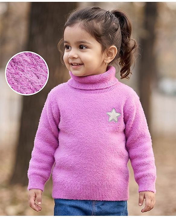 Babyhug Knitted Full Sleeves Pullover with Star Embroidery - Pink