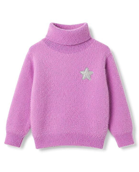Babyhug Knitted Full Sleeves Pullover with Star Embroidery - Pink