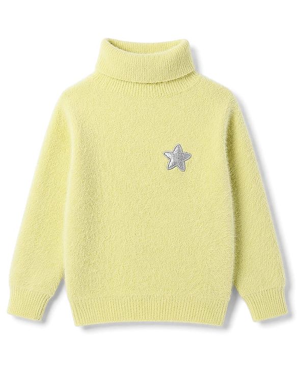 Babyhug Knit Extra Soft Hairy Eyelash Yarn ted Full Sleeves Pullover with Star Embroidery - Yellow
