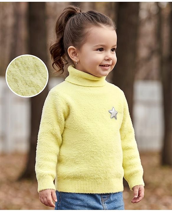 Babyhug Knit Extra Soft Hairy Eyelash Yarn ted Full Sleeves Pullover with Star Embroidery - Yellow
