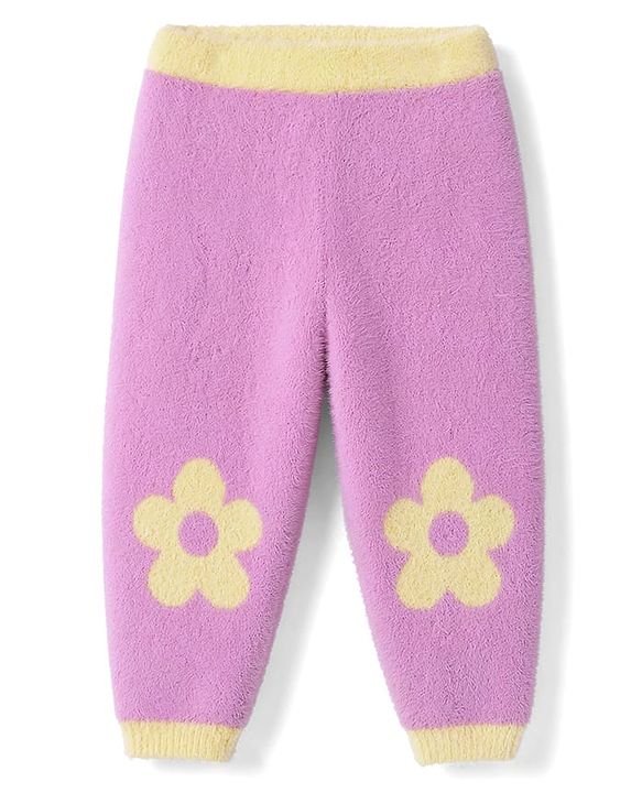 Babyhug Knitted Full Sleeves Sweatshirt & Pant Winter Wear Suit With Floral Print - Pink