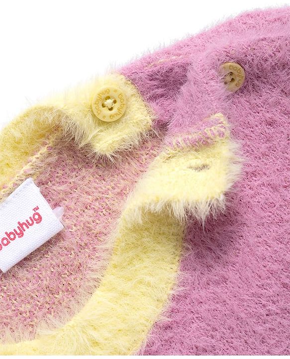 Babyhug Knitted Full Sleeves Sweatshirt & Pant Winter Wear Suit With Floral Print - Pink