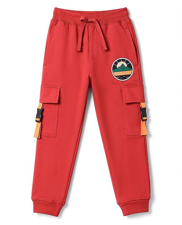 Pine Kids Knit Full Length Explore Printed Lounge Pant with Pockets- Red