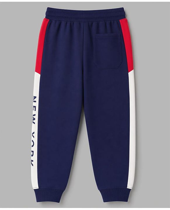 Pine Kids Cotton Knit Full Length Lounge & Track Pant With Text Print - Navy Blue