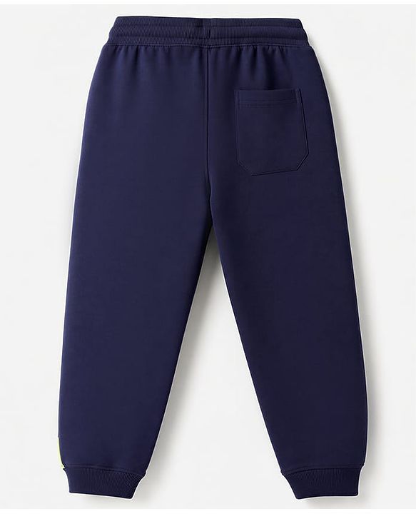 Pine Kids Cotton Knit Full Length Lounge Pants With Text Print - Navy Blue