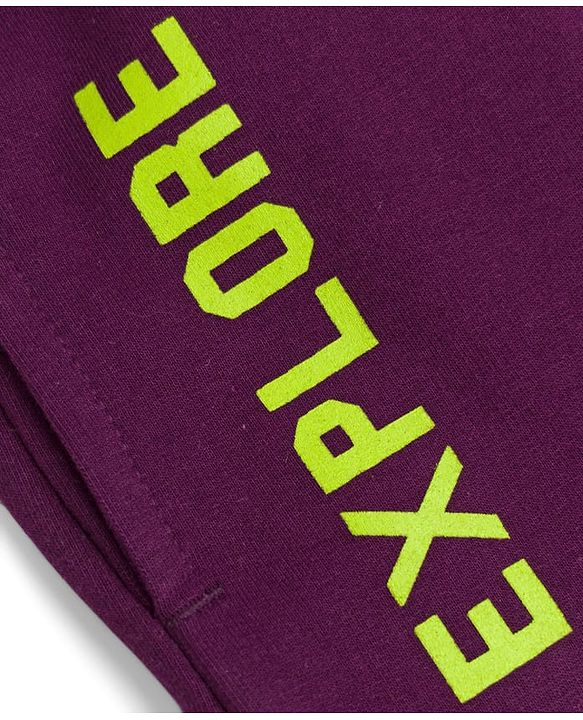 Pine Kids Cotton Knit Full Length Lounge & Track Pant With Text Print - Plum