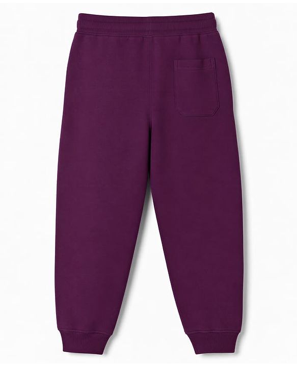 Pine Kids Cotton Knit Full Length Lounge & Track Pant With Text Print - Plum