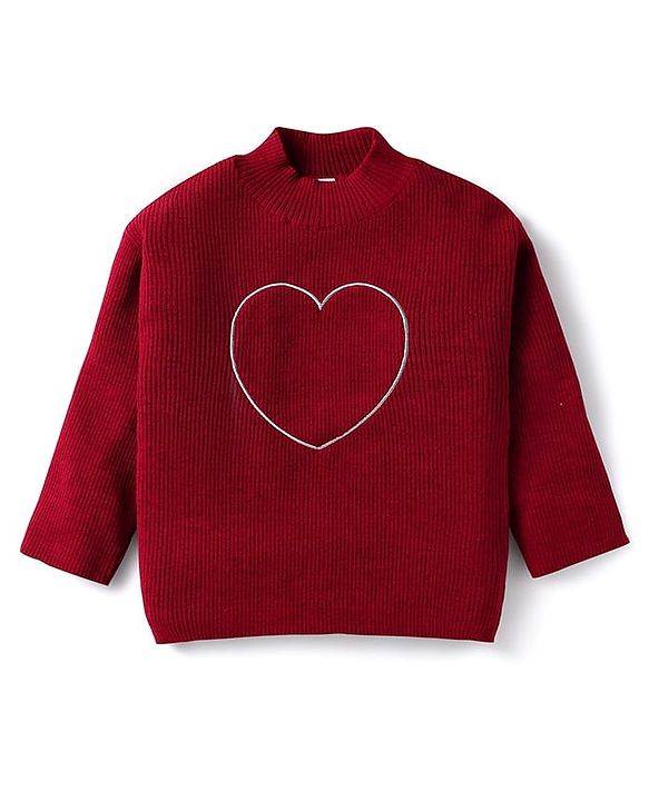 Babyhug Knitted Full Sleeves Sweatshirt & Pant Winter Wear Suit With Heart Design - Red