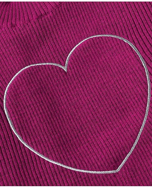 Babyhug Full Sleeves Sweater Knit & Pant Winter Wear Suit With Heart Design - Fuchsia