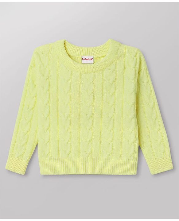 Babyhug Knitted Full Sleeves Sweatshirt & Pant Co-Ord Winter Wear Suit - Limegreen