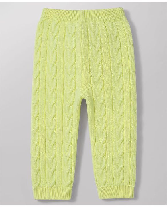 Babyhug Knitted Full Sleeves Sweatshirt & Pant Co-Ord Winter Wear Suit - Limegreen