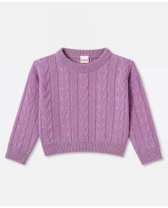 Babyhug Knitted Full Sleeves Sweatshirt & Pant Co-Ord Winter Wear Suit - Lavender