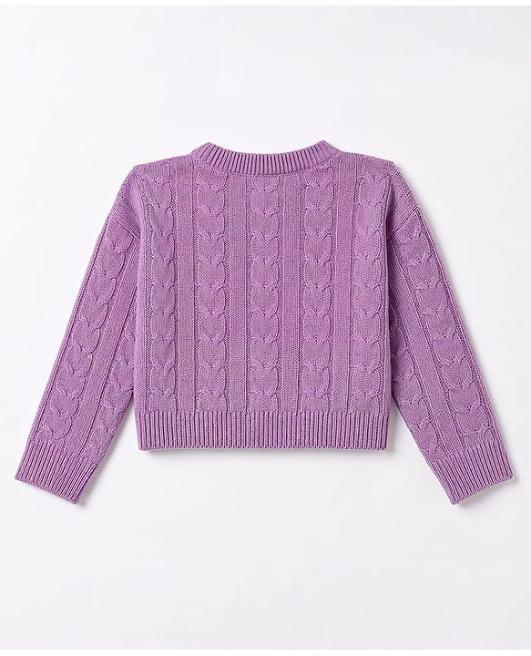 Babyhug Knitted Full Sleeves Sweatshirt & Pant Co-Ord Winter Wear Suit - Lavender
