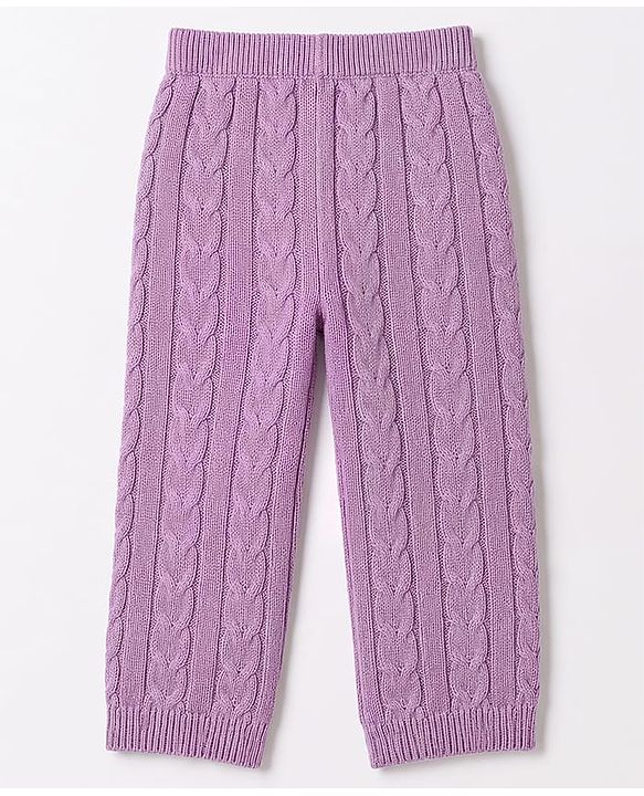 Babyhug Knitted Full Sleeves Sweatshirt & Pant Co-Ord Winter Wear Suit - Lavender