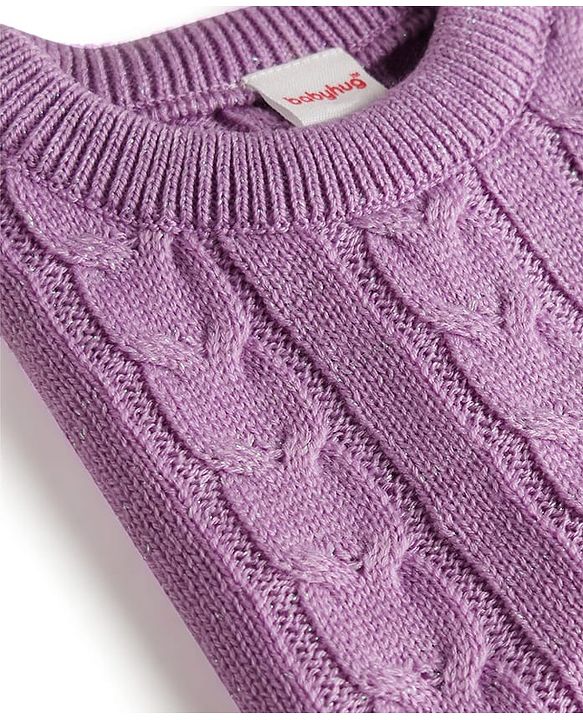 Babyhug Knitted Full Sleeves Sweatshirt & Pant Co-Ord Winter Wear Suit - Lavender