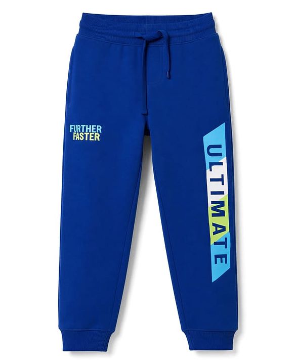 Pine Kids Cotton Knit Full Length Lounge & Track Pant With Text Print - Navy Blue