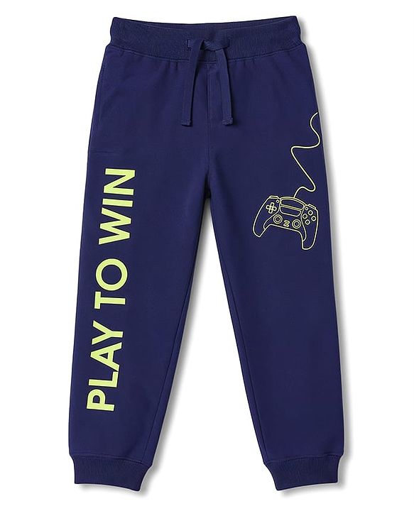 Pine Kids Knit Full Length Game Pad & Text Printed Lounge Pant with Pockets- Navy