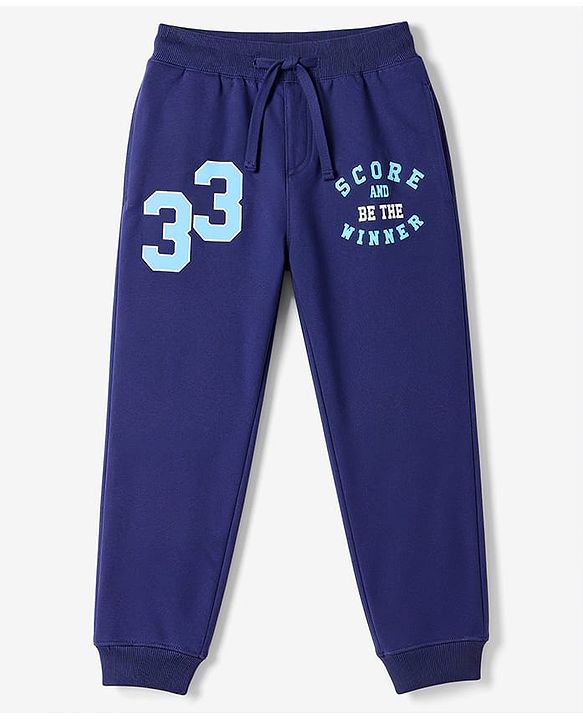 Pine Kids Knit Full Length Text Printed Lounge Pant with Pockets- Navy
