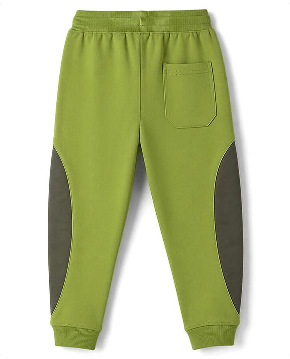 Pine Kids Cotton Knit Full Length Lounge Pants With Text Print - Olive Green