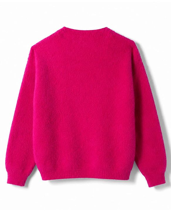 Babyhug Knit Extra Soft Hairy Eyelash Yarn Full Sleeves Reversable Sequinned Star Designed Pullover - Dark Pink