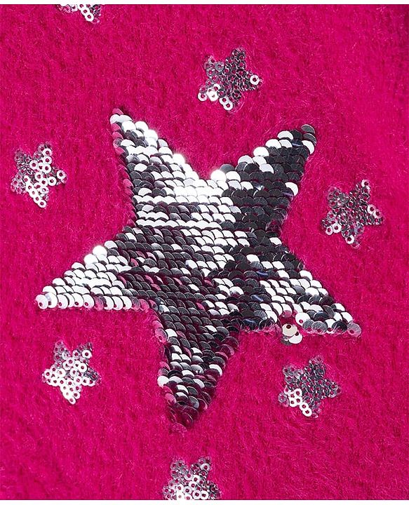 Babyhug Knit Extra Soft Hairy Eyelash Yarn Full Sleeves Reversable Sequinned Star Designed Pullover - Dark Pink