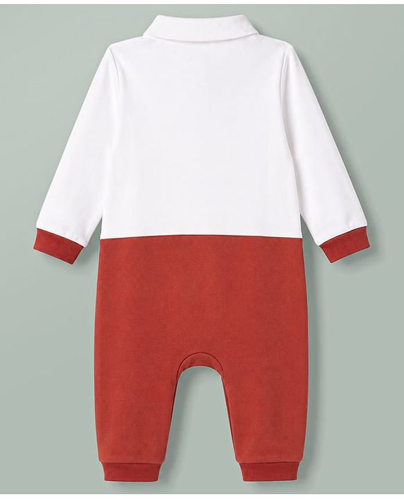Babyhug 100% Cotton knit Full Sleeves Checked Partywear Romper With Attached Waistcoat & Bow - Multicolor
