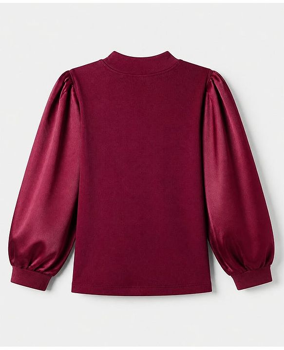 Pine Kids Cotton Mix Knit Top with Full Peasant Sleeve and Heart Embellished in Maroon