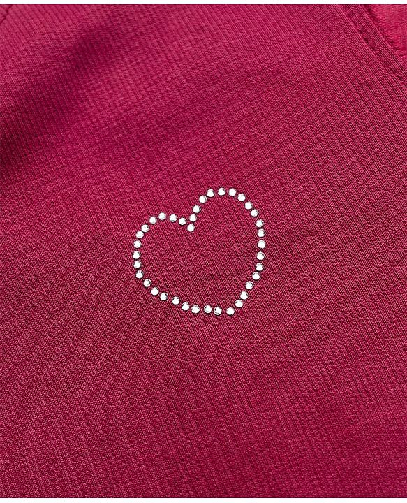 Pine Kids Cotton Mix Knit Top with Full Peasant Sleeve and Heart Embellished in Maroon