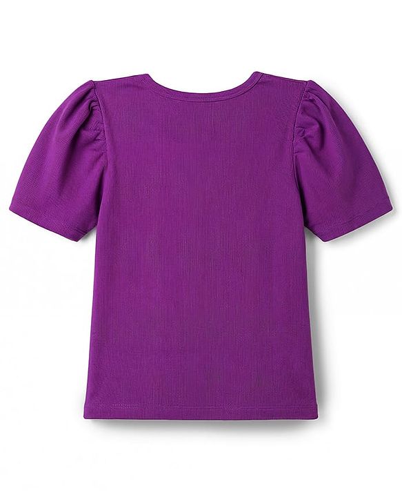 Pine Kids Cotton Lycra Knit Half Sleeves Top With Pearl Embellishment - Violet