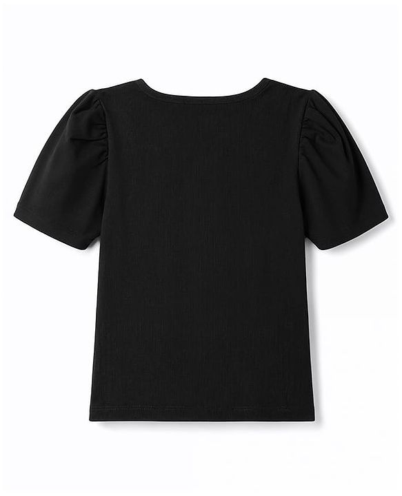 Pine Kids Cotton Lycra Knit Half Sleeves Top With Pearl Embellishment - Black