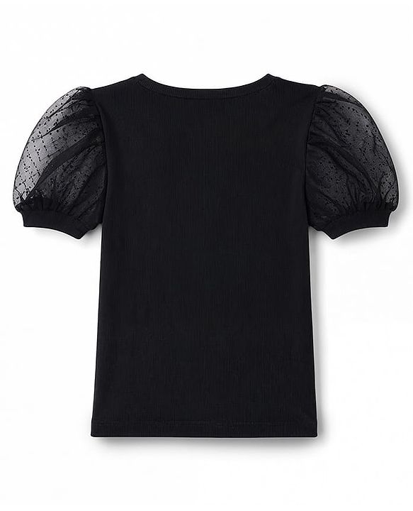 Pine Kids Cotton Lycra Knit Half Sleeves Solid Top - Black