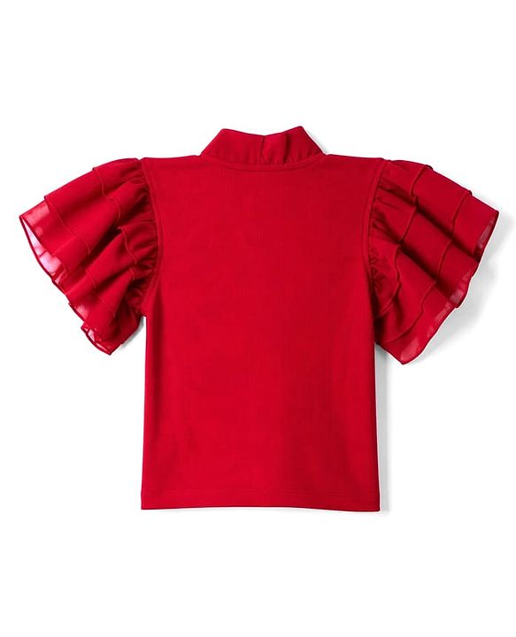 Pine Kids Cotton Lycra Knit Half Sleeves Top with Knot -Red
