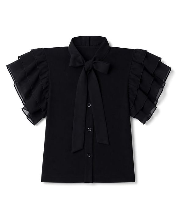 Pine Kids Cotton Lycra Knit Half Sleeves Top - Black