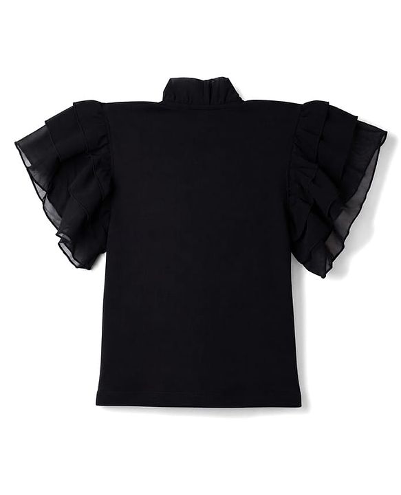 Pine Kids Cotton Lycra Knit Half Sleeves Top - Black