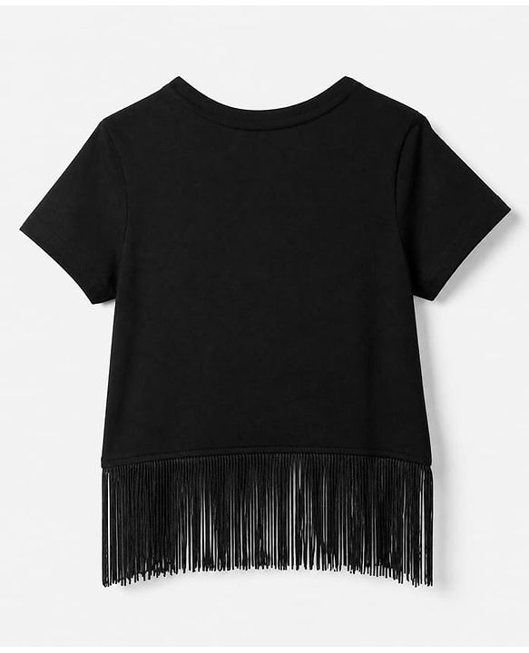 Pine Kids 100% Cotton Knit Crop Top with Half Sleeves and Star Sequins - Black
