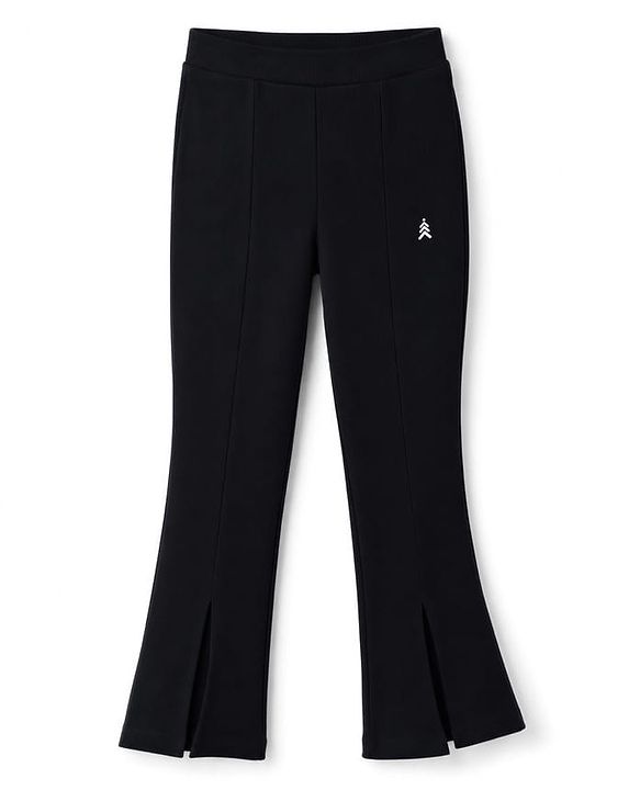 Pine Kids Cotton Lycra Knit Full Length Solid Colour Split Leggings - Black