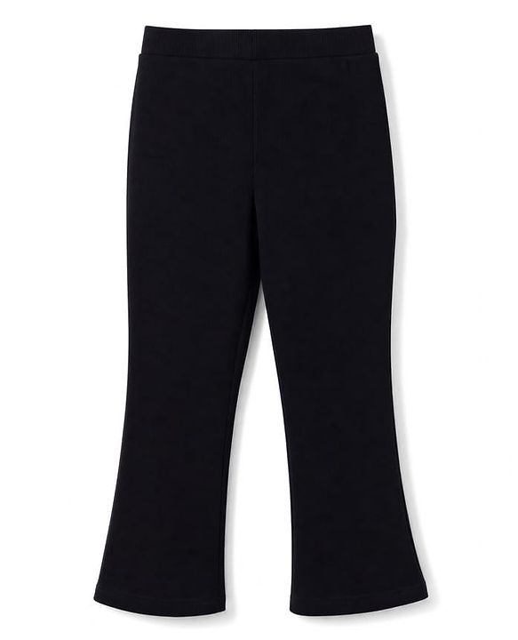 Pine Kids Cotton Lycra Knit Full Length Solid Colour Split Leggings - Black