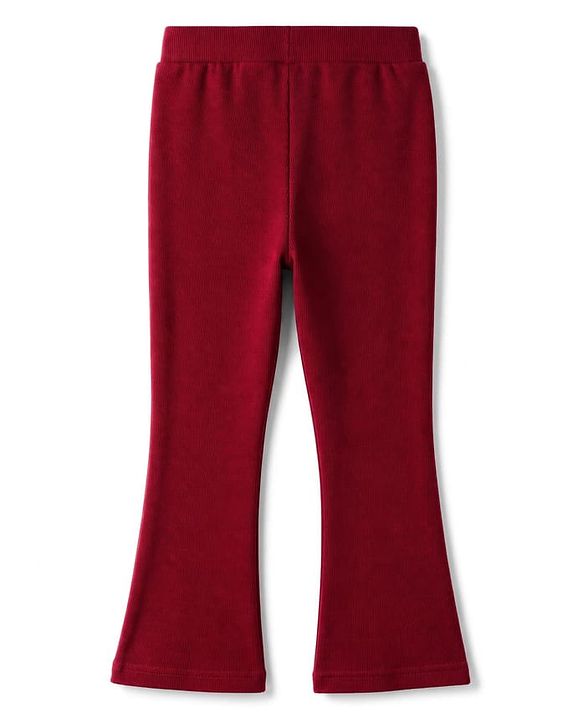 Pine Kids Cotton Lycra Knit Full Length Solid Leggings - Maroon