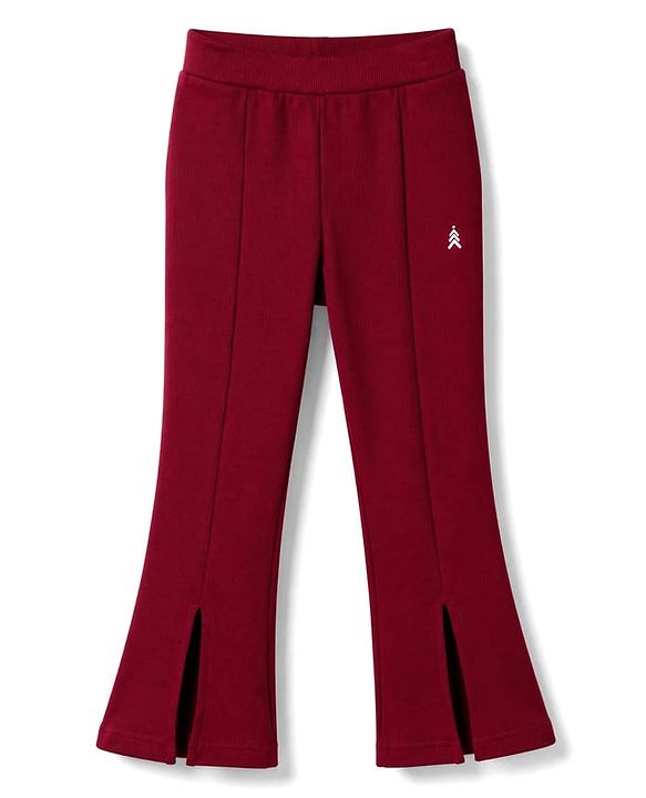 Pine Kids Cotton Lycra Knit Full Length Solid Leggings - Maroon