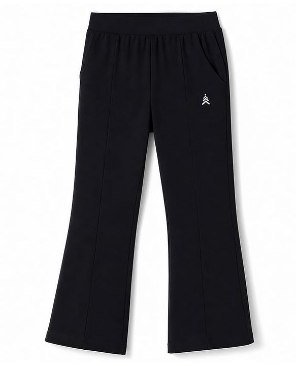 Pine Kids Cotton Lycra Knit Full Length Solid Colour Leggings With Stretch - Black