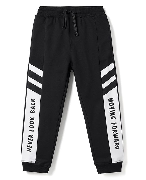 Pine Kids Knit Full Length Text Printed Lounge Pant - Black