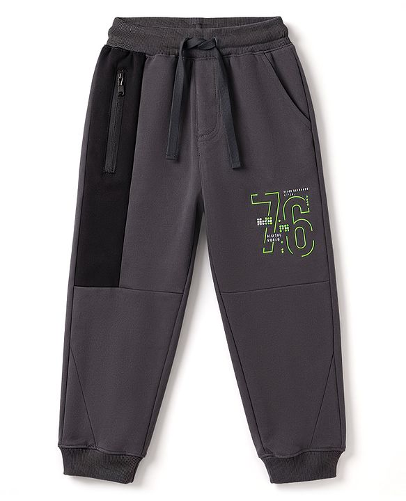 Pine Kids Knit Full Length Cut N Sew Text Printed Lounge Pant - Grey