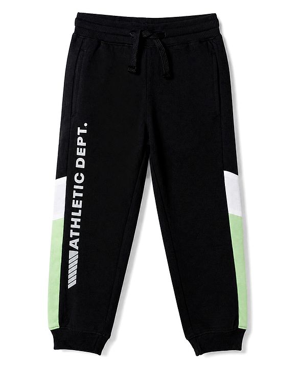 Pine Kids Cotton Knit Full Length Jogger with Athletic Dept. Print in Black