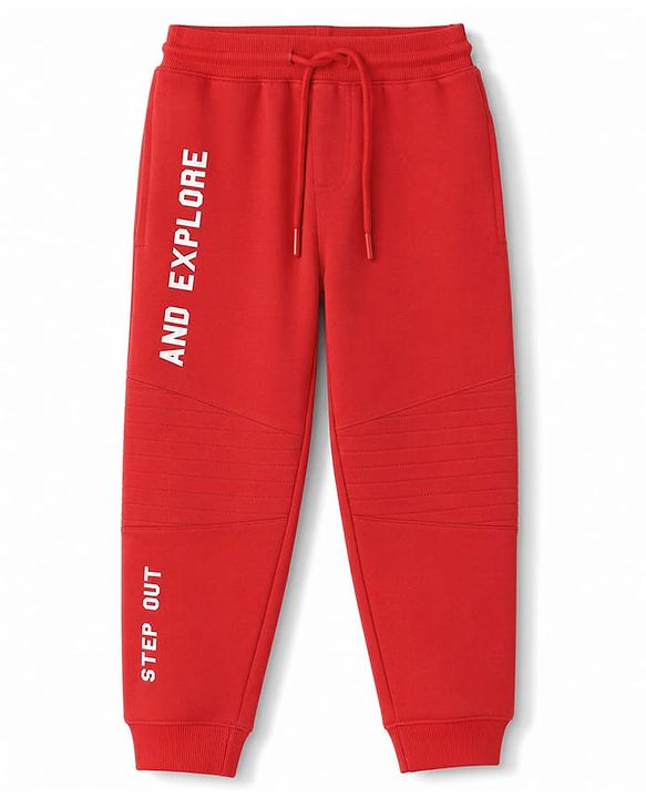 Pine Kids Knit Full Length  Lounge Pant with Text Print & Pockets -  Red