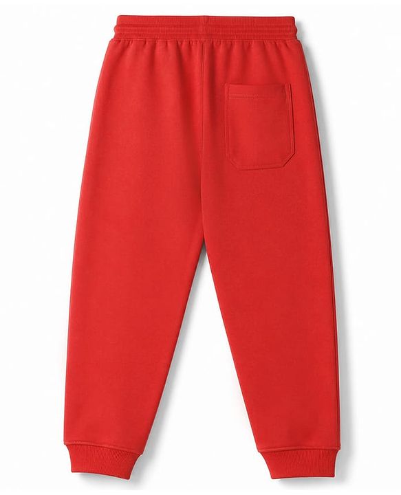 Pine Kids Knit Full Length  Lounge Pant with Text Print & Pockets -  Red