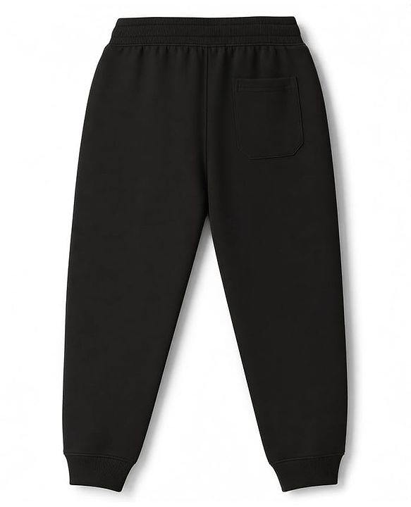 Pine Kids Cotton Knit Full Length Lounge Pants With Text Print - Black