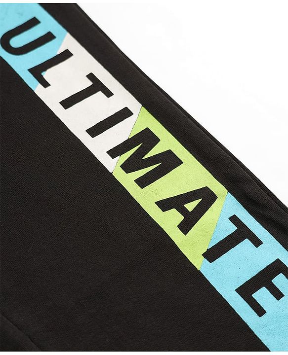 Pine Kids Cotton Knit Full Length Lounge Pants With Text Print - Black