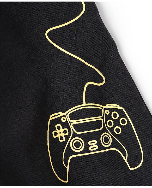 Pine Kids Knit Full Length Game Pad & Text Printed Lounge Pant with Pockets- Black