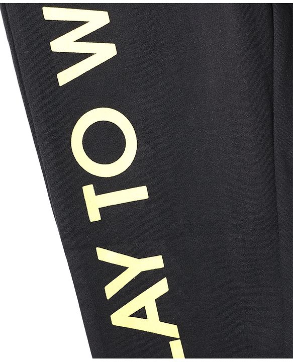 Pine Kids Knit Full Length Game Pad & Text Printed Lounge Pant with Pockets- Black