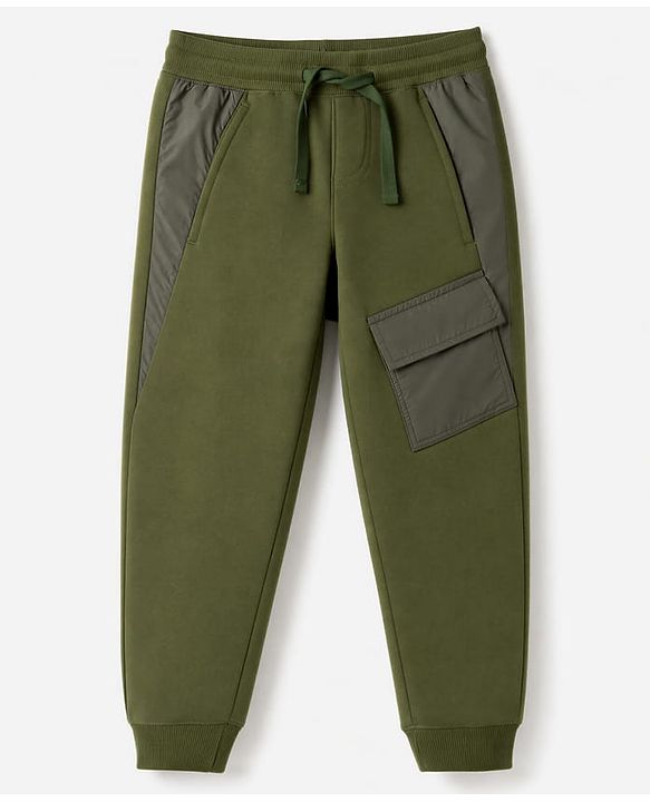 Pine Kids Cotton Knit Full Length Lounge & Track Pant  - Olive Green